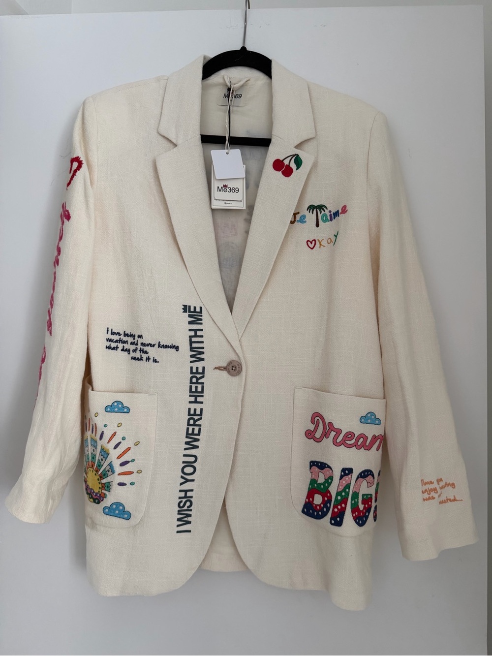 Me369 Freya Cream Embroidered Blazer Jacket size Small
